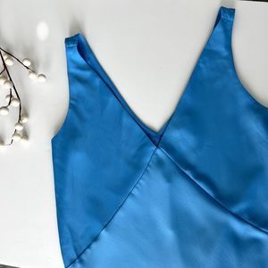 NWT A New Day Sky Blue Satin Like Midi Slip Dress with Slits | Size M